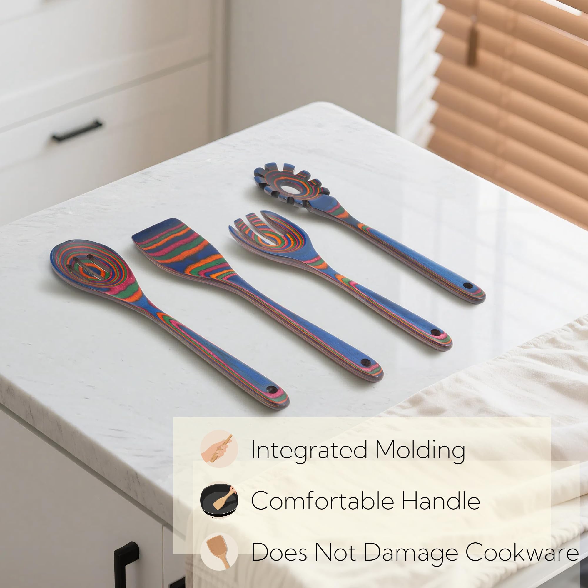 Cokka Praca 6-Piece Pakkawood Kitchen Utensils | Heat Resistant Wood Kitchen Utensils | Pakkawood Kitchen Cooking Utensil Set | Wooden Spoons for Cooking | Non-Sitck Cooking Spoons | Sapphire
