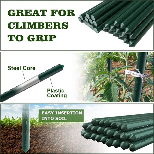 Jollybower 25pcs Steel Plant Stakes - 4 Feet Sturdy Support for Climbing Plants, Tomatoes & Flowers
