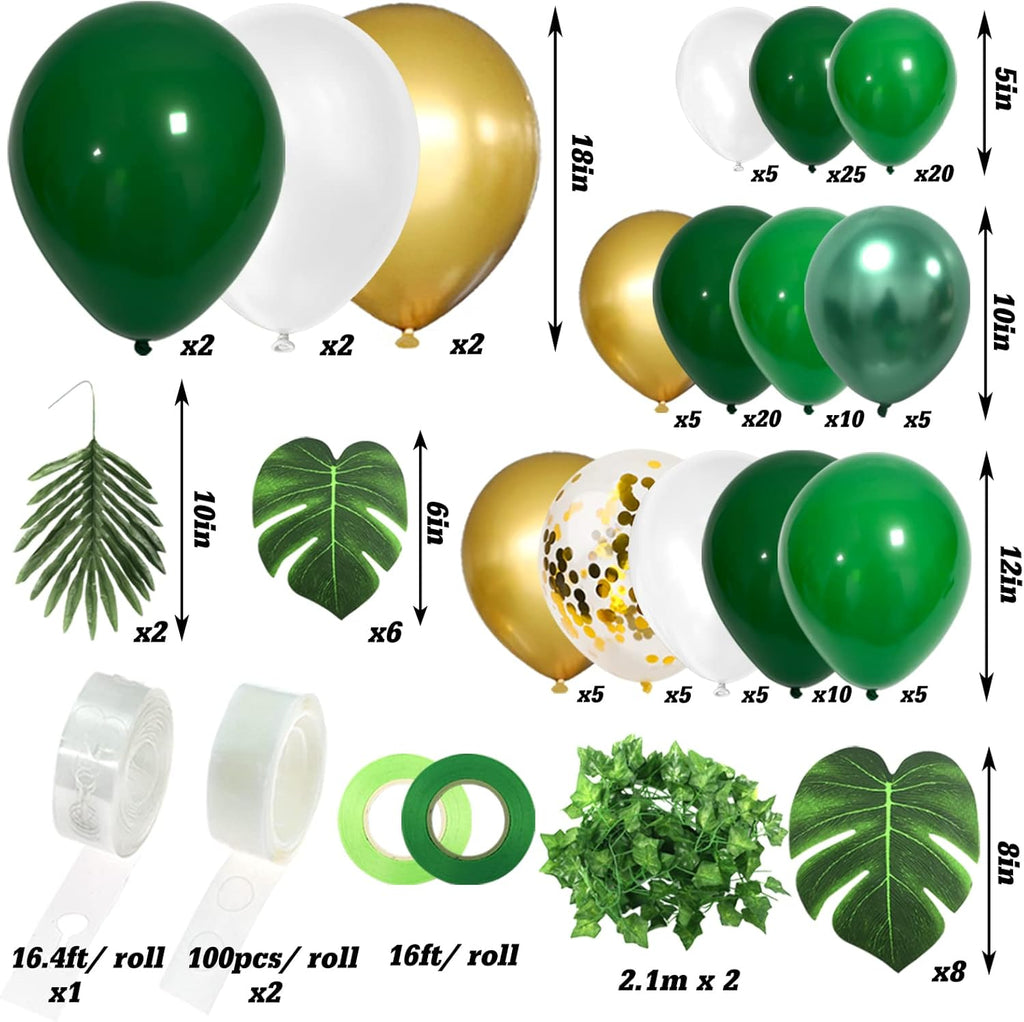 RUBFAC Jungle Balloons Garland Arch Kit - 152pcs Green & Gold Safari Decoration for Wild One Birthday