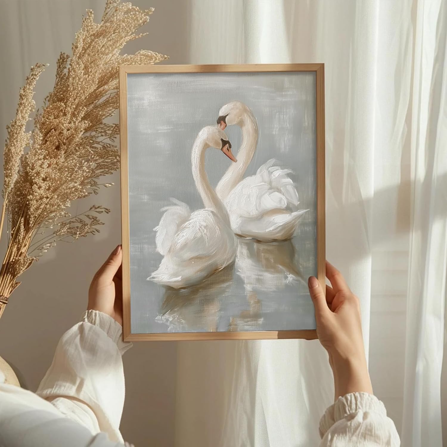 Uniro Vintage Wall Art - Classical Swan Canvas Oil Painting Poster | Pastel Watercolor Decor (8" x 10" Unframed)