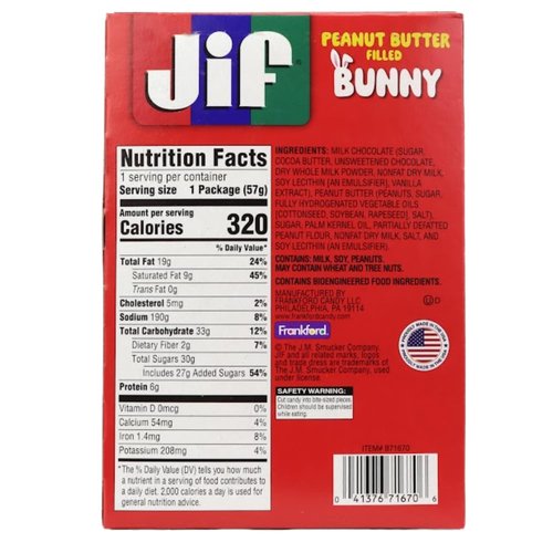 Jif Milk Chocolate Peanut Butter Bunny - Perfect Easter Basket Stuffer Candy | 2 Ounces (Pack of 3)