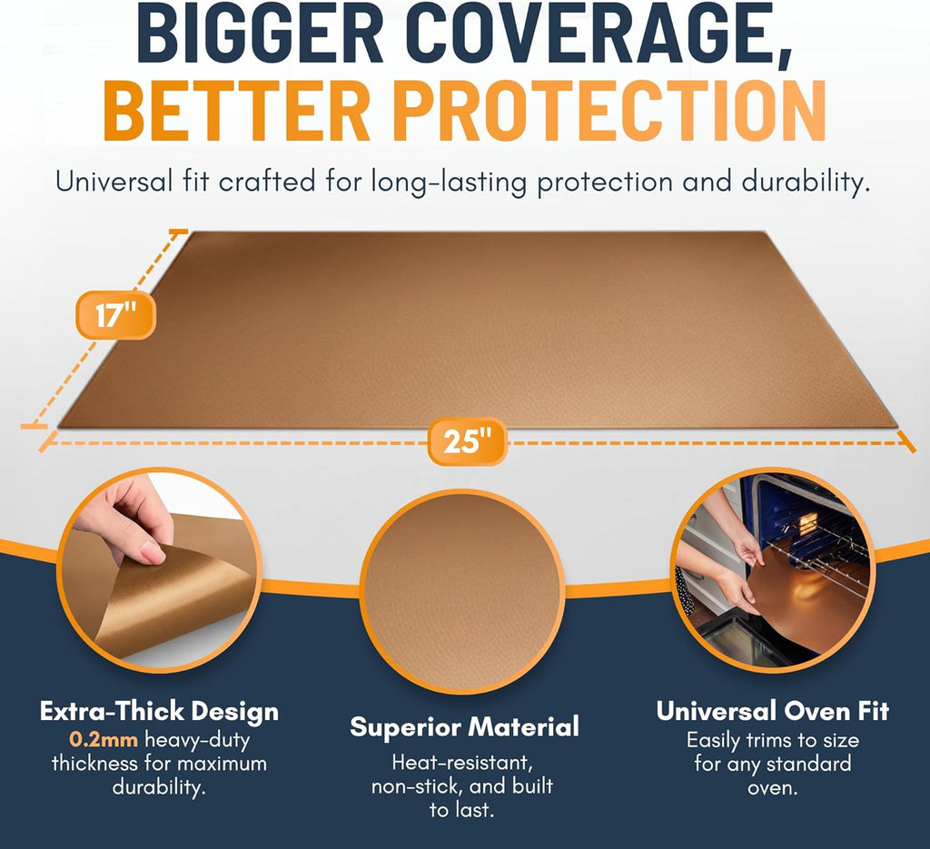 Skiennix Oven Liners - 4 Pack Heavy Duty Non-Stick Mats, 17”x25” | BPA & PFOA Free Copper Kitchen Accessory