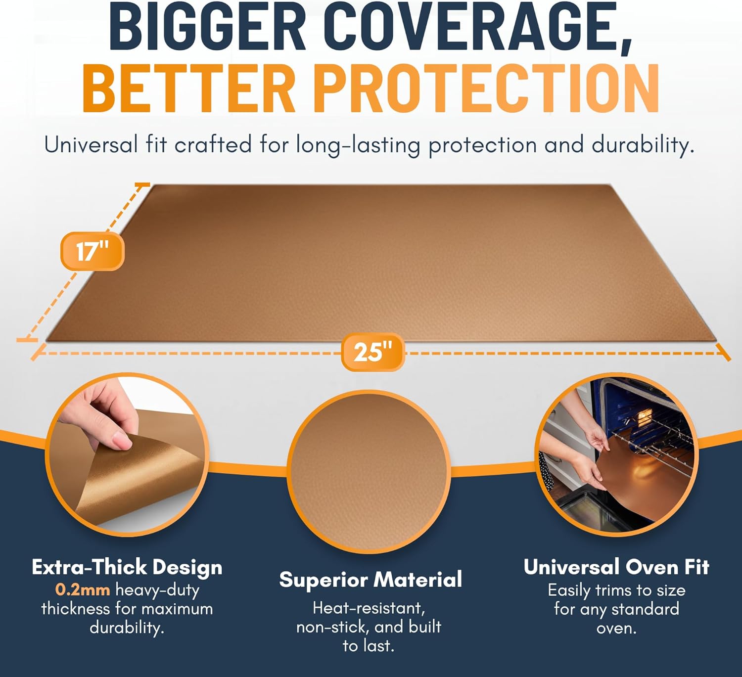 Skiennix Oven Liners - 4 Pack Heavy Duty Non-Stick Mats, 17”x25” | BPA & PFOA Free Copper Kitchen Accessory