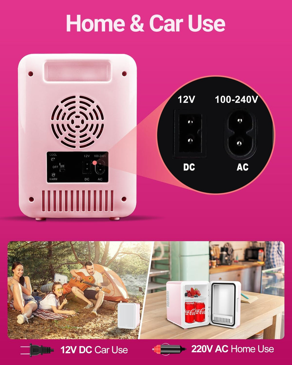 NISHCON 4-Liter Pink Portable Mini Fridge for Skincare Beauty Cosmetic Makeup With Mirrored Door and Dimmable LED Light