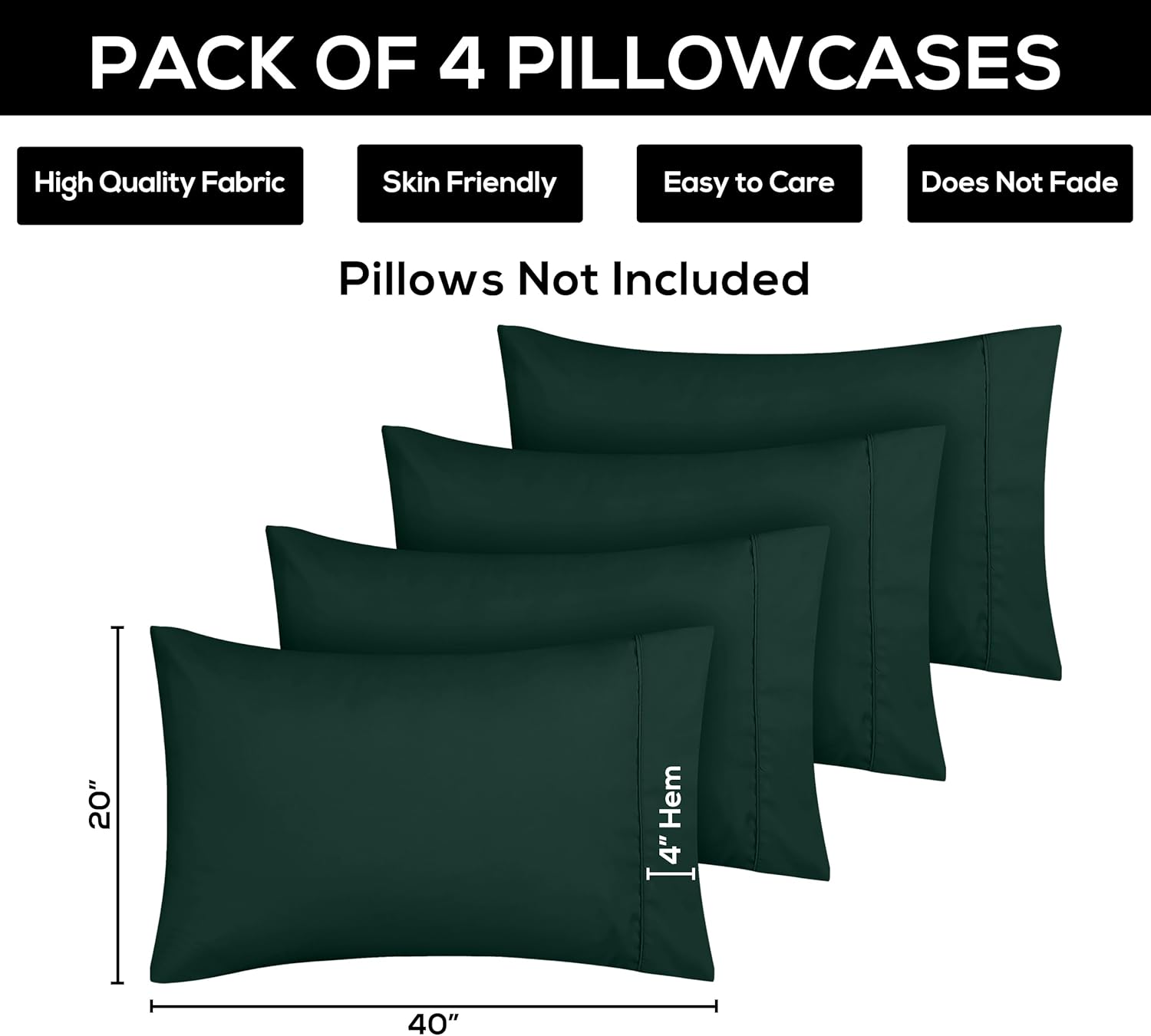 Utopia Bedding Standard Pillow Cases - Soft Brushed Microfiber - 4 Pack, Emerald - 20 X 26 Inches