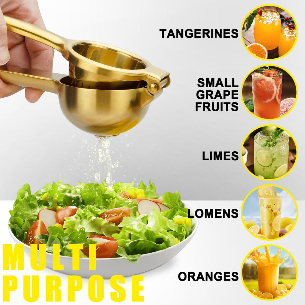 SHIKORI Lemon Squeezer, Large Heavy Duty Handhelp Juicer for Lemon, Stainless Steel Hand Press Citrus Juicer, Lime Squeezer Bar Tool, Manual Citrus Press (Gold)