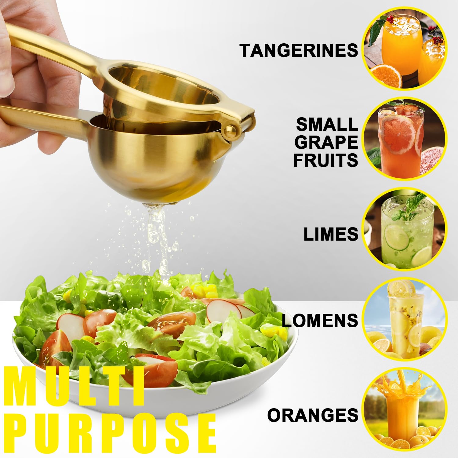 SHIKORI Lemon Squeezer, Large Heavy Duty Handhelp Juicer for Lemon, Stainless Steel Hand Press Citrus Juicer, Lime Squeezer Bar Tool, Manual Citrus Press (Gold)