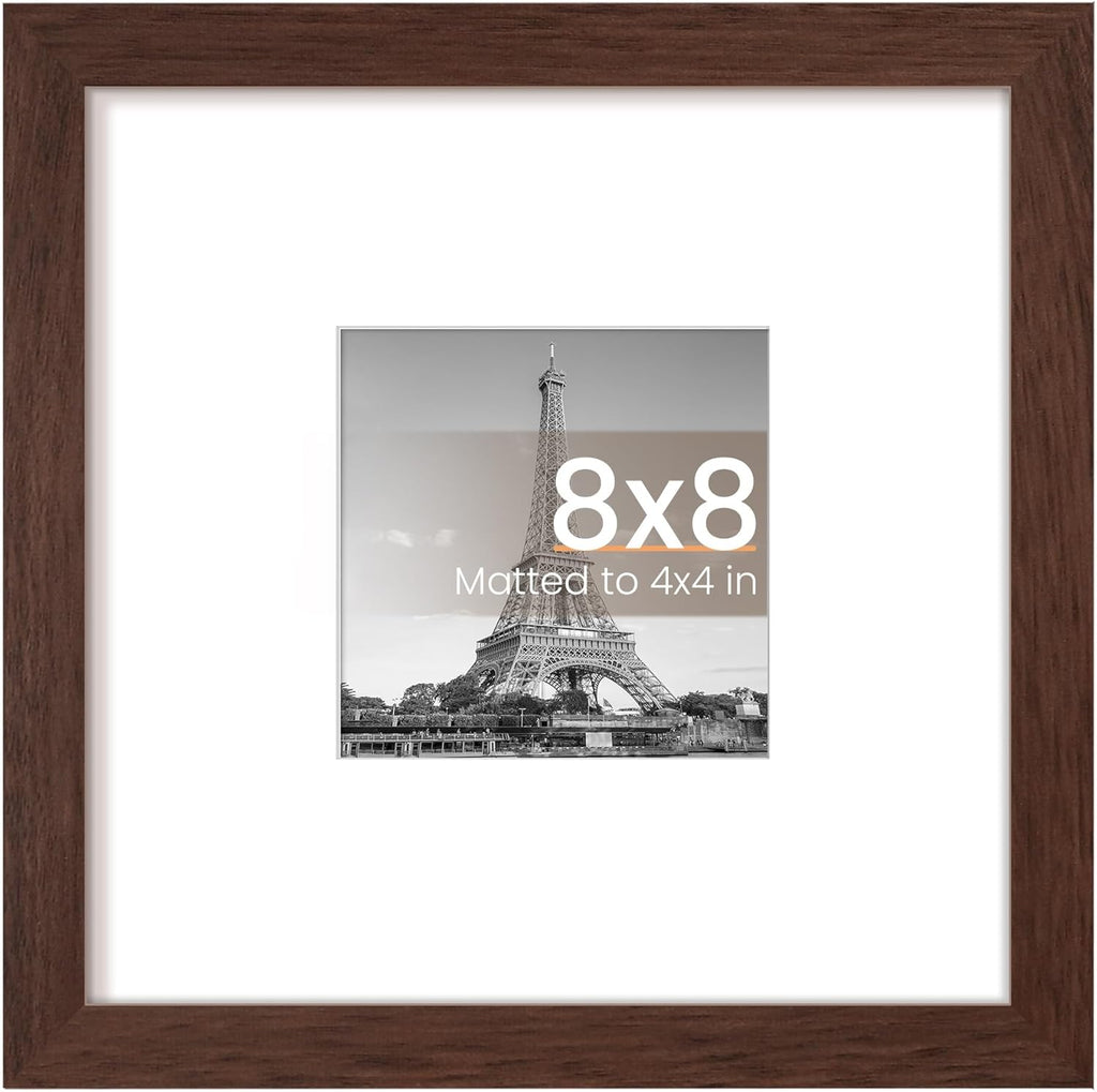Upsimples 8x8 Picture Frame - Versatile Display for 4x4 Photos with Mat or 8x8 Without - Brown, 1 Pack