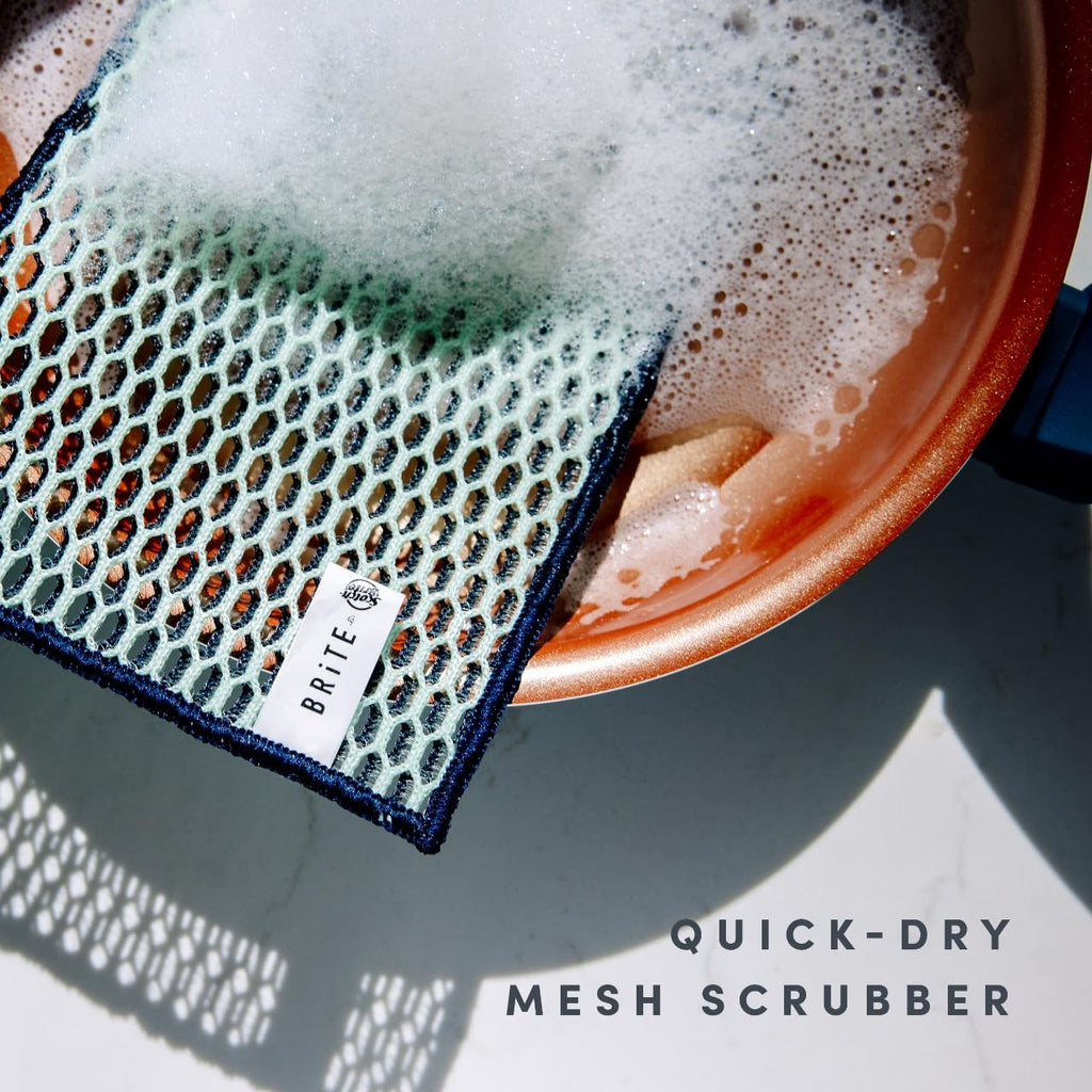 Brite by Scotch-Brite Limited Edition 4-Piece Scrub and Wipe Collection with 1 Rich-Foaming Dish Scrubber, 1 Quick-Dry Mesh Scrubber, and 2 Reusable Sponge Cloths