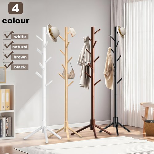 Aliphon Wooden Coat Rack Stand, Freestanding Coat Rack with 8 Hooks, 3 Adjustable Size Coat Tree for Hats, Coats, Scarves bags, Coat Hanger Stand Used in Bedroom/Office/Entryway （Brown）