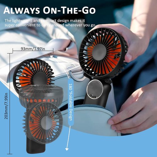 LtYioe Portable Handheld Fan - Rechargeable Mini Desk Fan with LED Display & 180° Foldable Design | Black