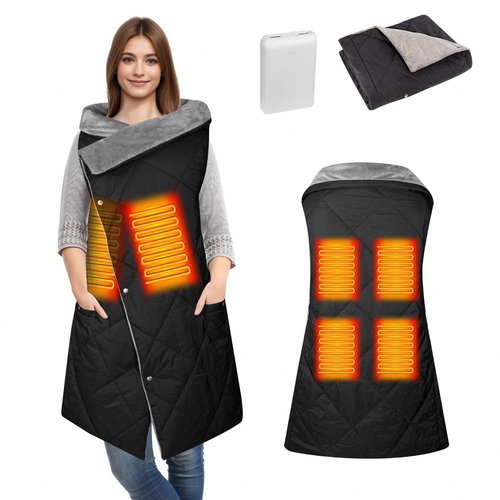 Cordless Heated Blanket, Outdoor Electric Wearable Blanket with 10000mAH Battery and 3 Heating Levels, Heated Blanket Battery Operated Portable Heated Shawl for Home, Outdoor, Camping, Office(Black)