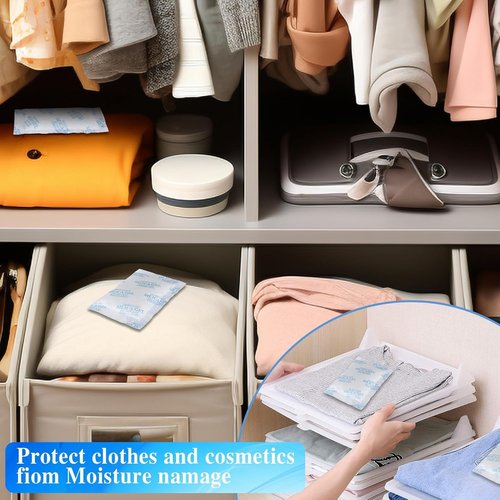 QKOQKO Silica Gel Packets - 35 Packs of 50 Grams, Food Safe Moisture Absorbers, Reusable Desiccant for Storage, Closet, Shoe Cabinet & More