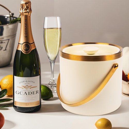 3L beige white Double Wall Insulated Stainless Steel Ice Bucket with scoop for Cocktail Bar,Metal Ice Bucket for freezer with Lid for parties.ice Container to Keep Ice Colder,bar cart accessories