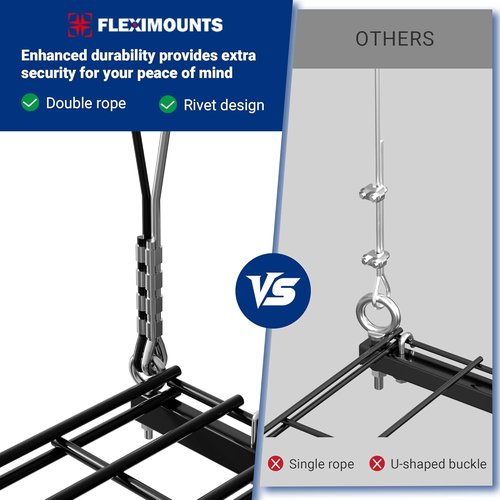 FLEXIMOUNTS Overhead Garage Storage Rack - Adjustable Heavy-Duty Metal System, 4x4 Ft, 350lbs Capacity, Satin Black