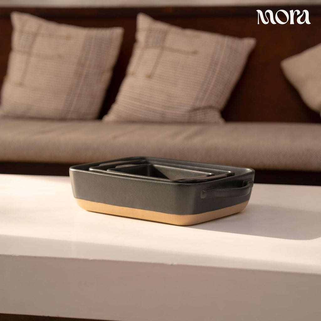 Mora Ceramic Baking Dish - Extra Deep 9x13 in Casserole Pan with Handles | Versatile Porcelain Bakeware in Liquorice