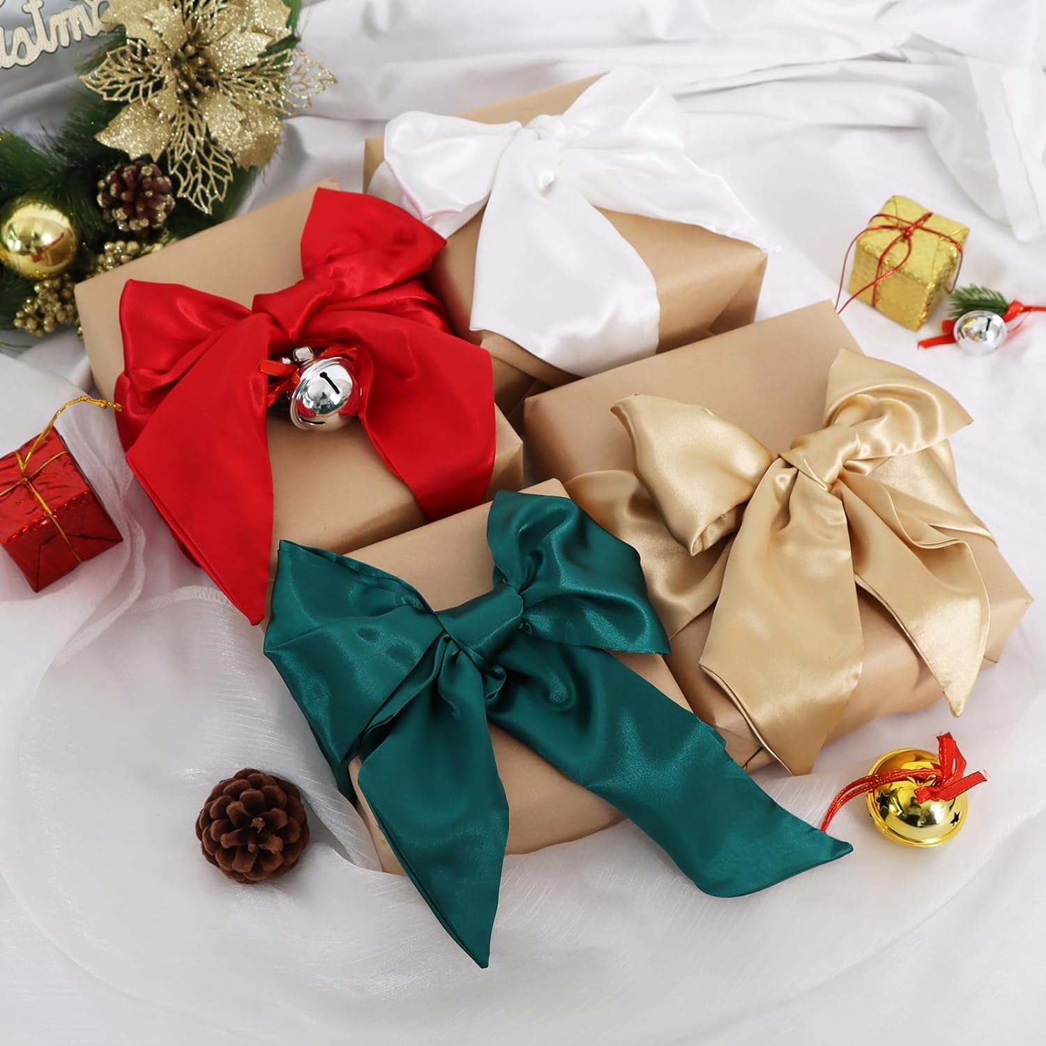TONIFUL Wreath Sash - 4.5" x 56" Red Satin Ribbon for Embroidery Garland | Indoor/Outdoor Christmas Decor