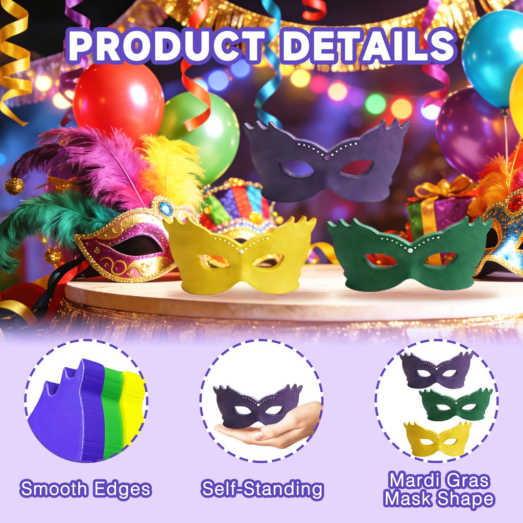 SNILOAW 3PCS Mardi Gras Mask Decorations Wooden Mask Table Sign Mardi Gras Centerpiece Block Mardi Gras Tiered Tray Tabletop Decor for Office, Dining Room Masquerade Party