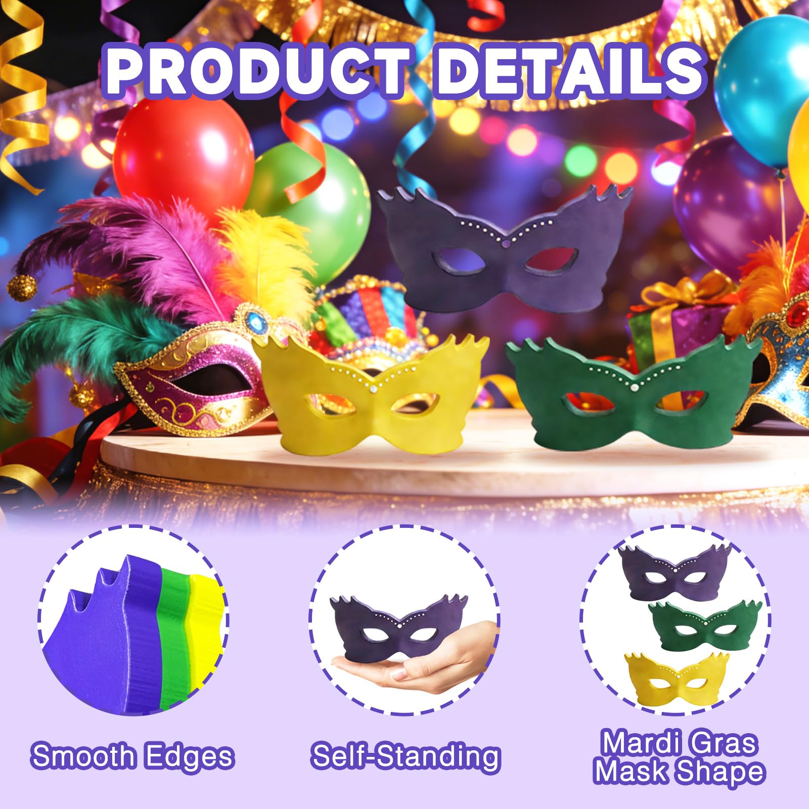 SNILOAW 3PCS Mardi Gras Mask Decorations Wooden Mask Table Sign Mardi Gras Centerpiece Block Mardi Gras Tiered Tray Tabletop Decor for Office, Dining Room Masquerade Party