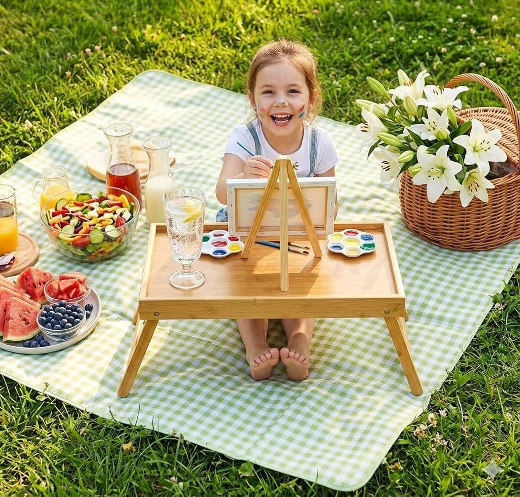 Pipishell Bamboo Bed Tray Table - Foldable Legs for Breakfast, Laptop Desk & Snack Use | Versatile Design