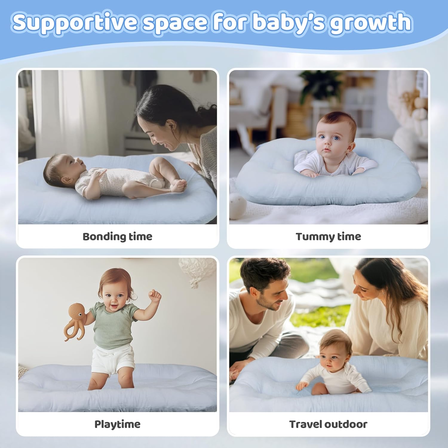 Skiennix Infant Support Cushion - Portable Tummy Time Mat for Newborns 0-24 Months, Soft Cotton, Brown