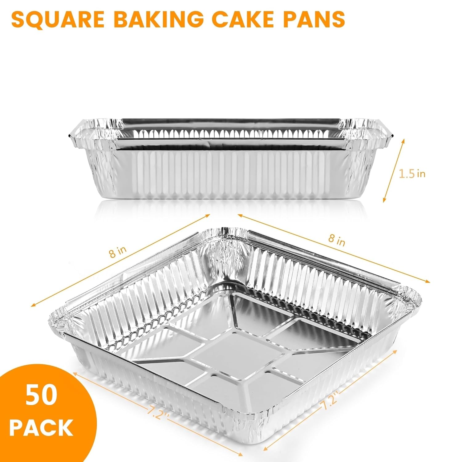 Aluminum Pans | 50 Pack Disposable 8x8 Inch Foil Baking Trays - Ideal for Cooking & Food Storage