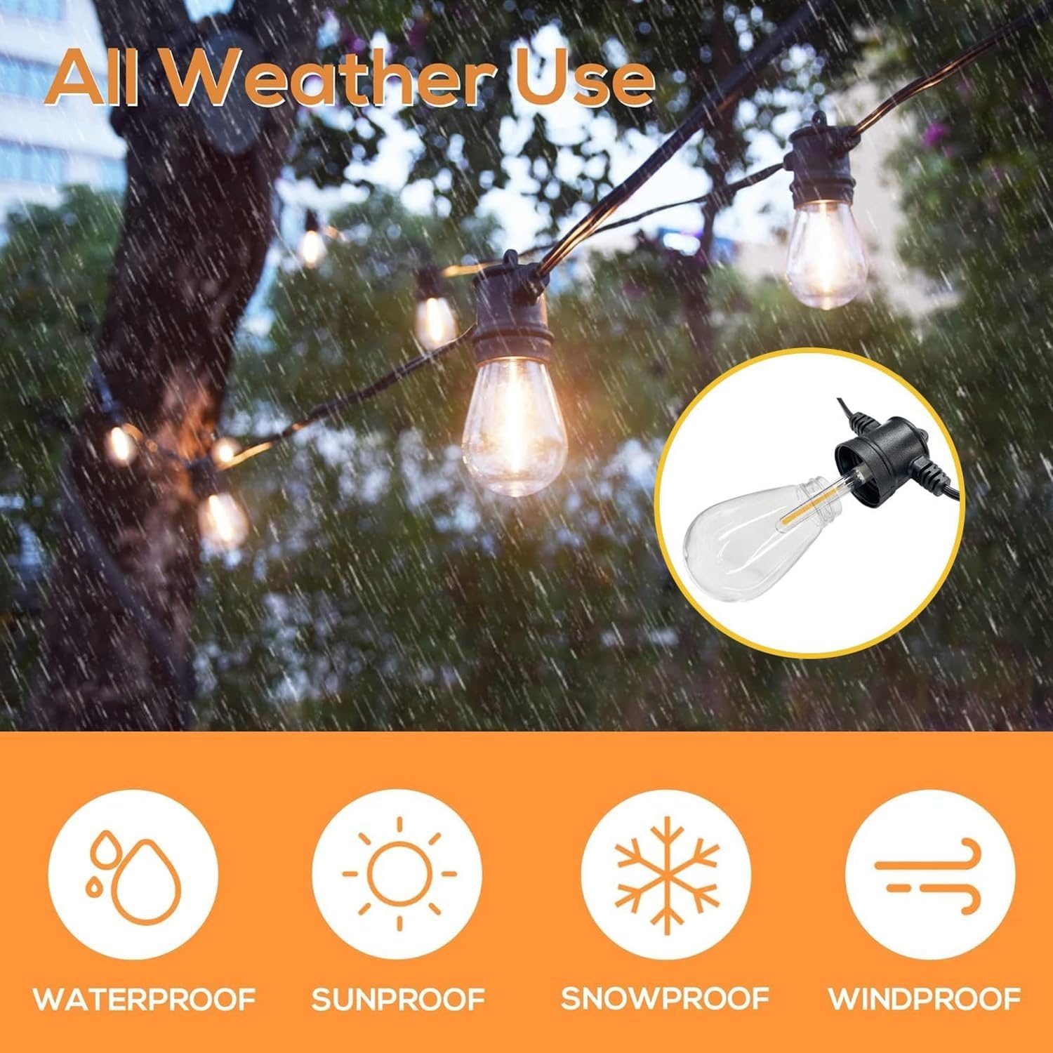 SUNTHIN Outdoor String Lights - 48FT Patio Lights with 16 Shatterproof LED Bulbs for Garden & Parties