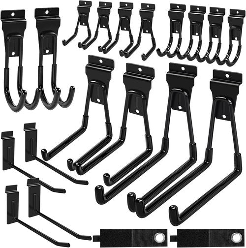 Klastit Slatwall Hooks - Durable Black 20-Pack for Organizing Garden Tools & Heavy-Duty Equipment