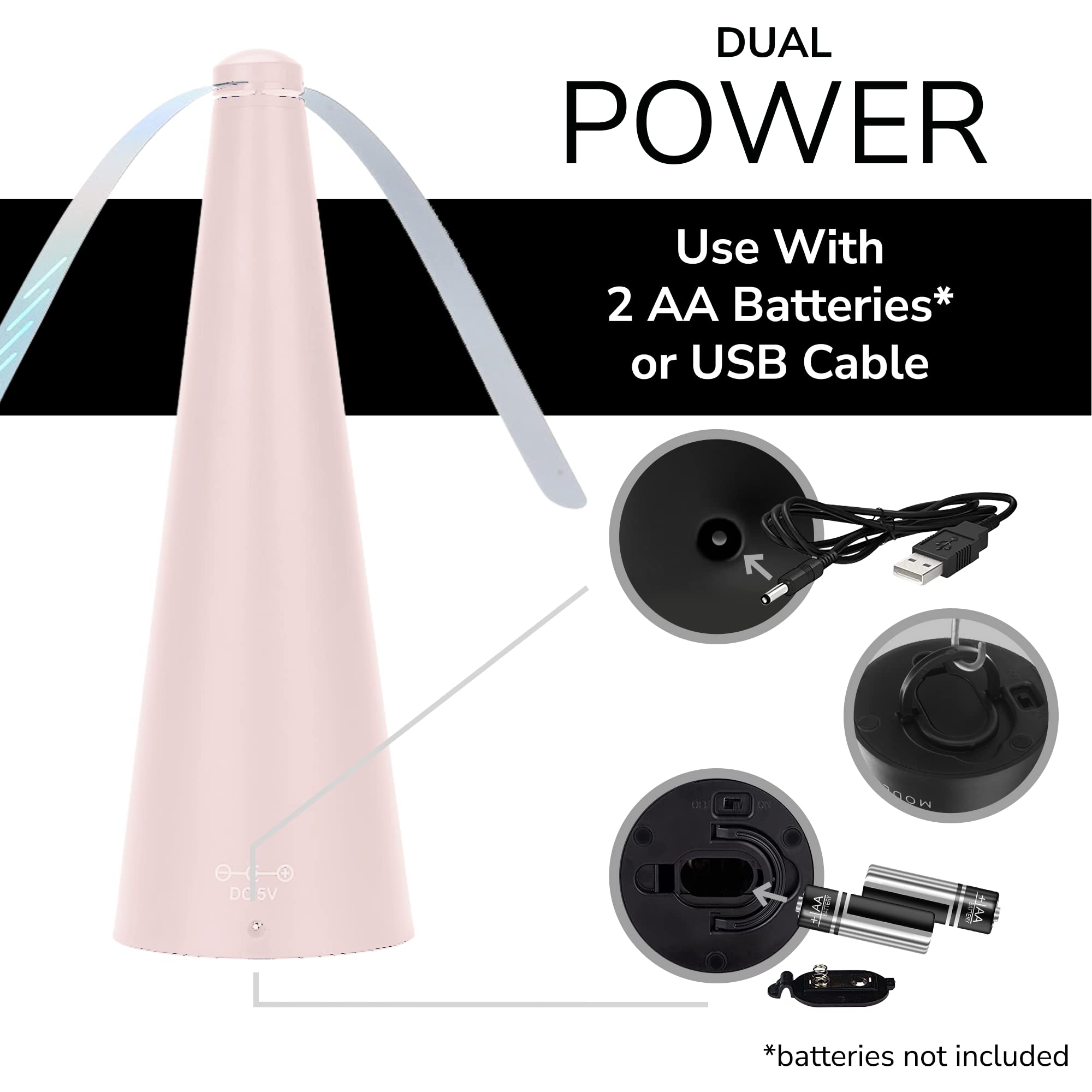 Fly Fans for Tables by Modern Lyfe - AA Battery & USB Powered - Fly Swatter Outdoor Camping Accessory Or for Food at Parties, Restaurants & Picnics, Bug Fan, Spinner Keeps Flies Away (2 Pack - Black)