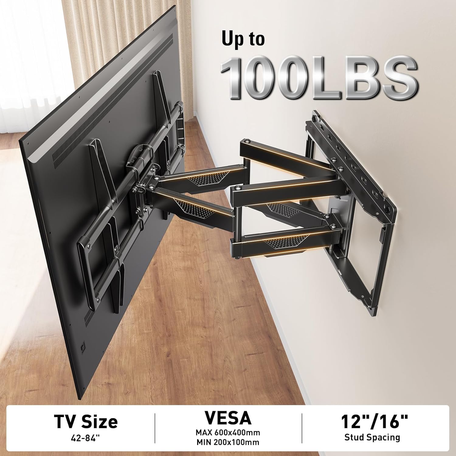 Mounting Dream TV Wall Mount - Full Motion Swivel & Tilt Bracket for 42-84 Inch TVs | Max VESA 600x400 mm, 100 lbs Capacity