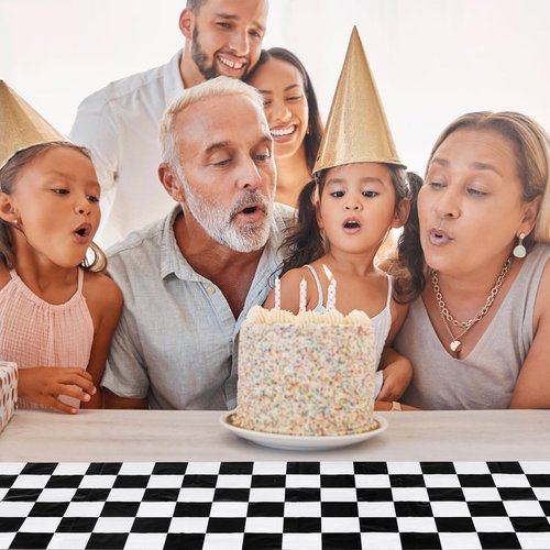 DEMIUKO 6PCS Checkered Table Runner 14 x 108Inch Disposable Plastic Black and White Checkered Table Runner Racing Flag Table Runners for Two Fast Car Theme Birthday Party Baby Shower Decor Supplies