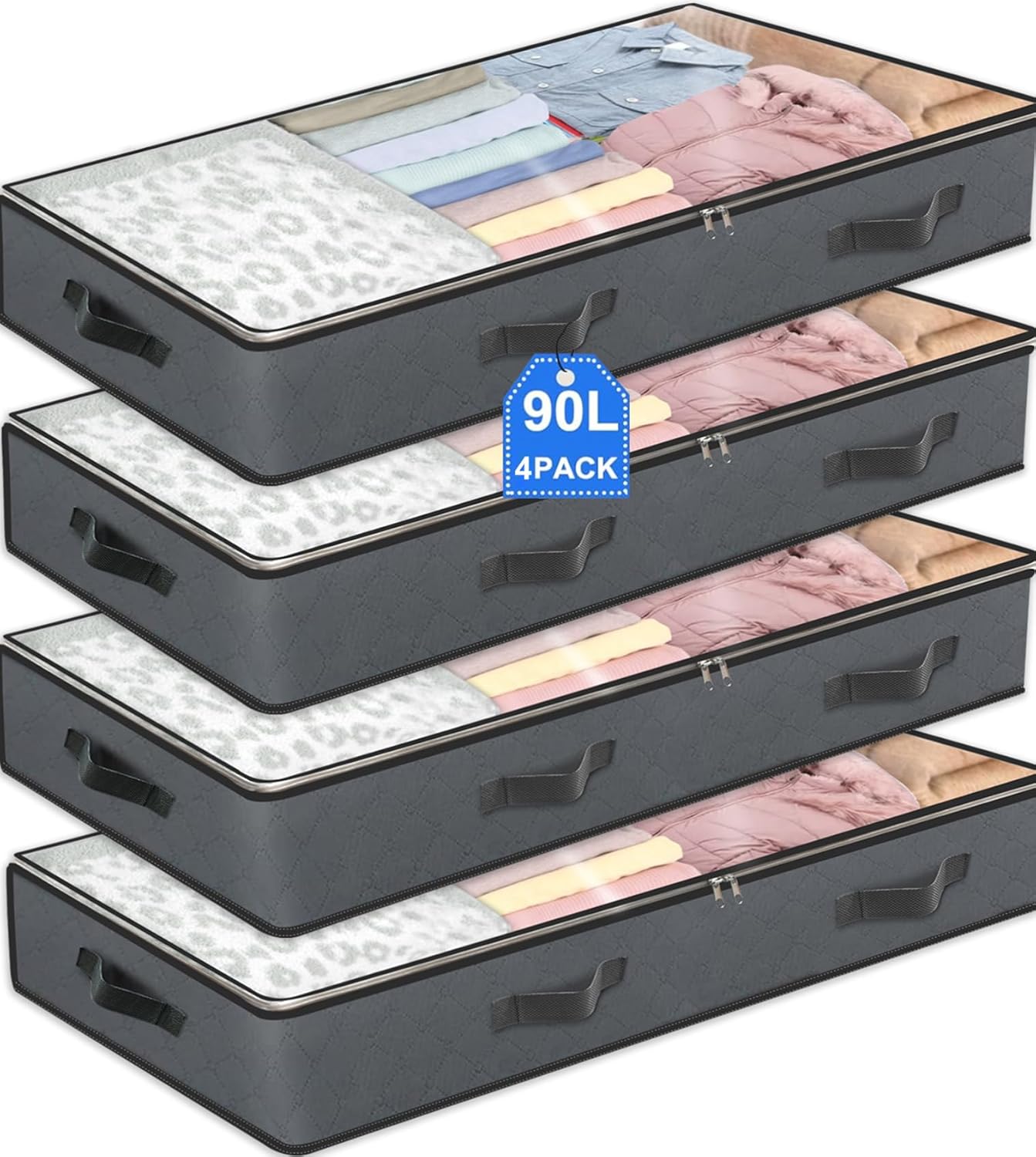 Under Bed Storage Bins by [Brand Name] - 90L Collapsible Organizers for Blankets, Clothes & More