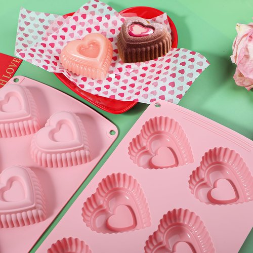 Webake Silicone Heart Cake Mold 3 Inch Tiered Mini Heart Shaped Cake Pans, Heart Cake Molds Muffin Pan, Pack of 2