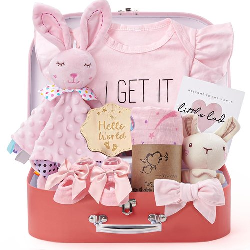 Golray Baby Girl Gift Basket - Adorable Rattle, Blanket & Bodysuit Set for Newborns | Perfect Baby Shower Gift