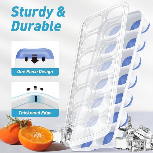 ChefAide Ice Cube Tray - Durable Stackable Design with Removable Lids | 4 Packs, 56 Cubes for Easy Release
