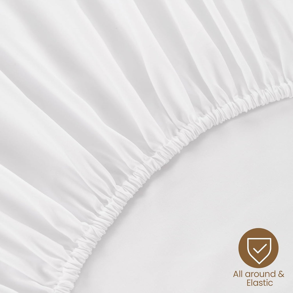 Rose&RISY Queen Fitted Sheet - Soft, Breathable & Cooling | 16" Deep Pocket, White
