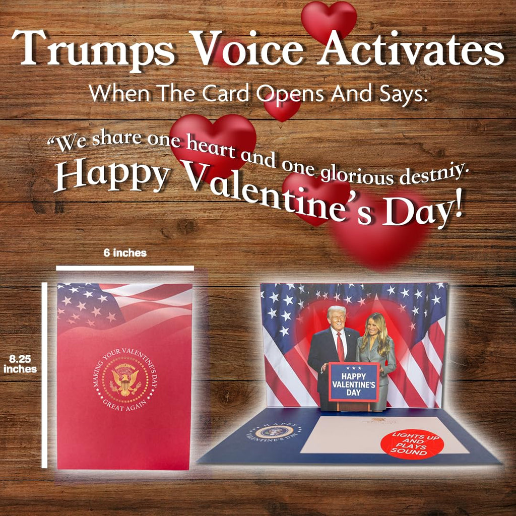 Trump Valentine’s Day Talking Pop Up Card with Light & Sound – Presidential Message with Donald Trump’s Real Voice, Funny Valentines Day Card for Him & Her, Gag Gift for Men & Women (Melania)