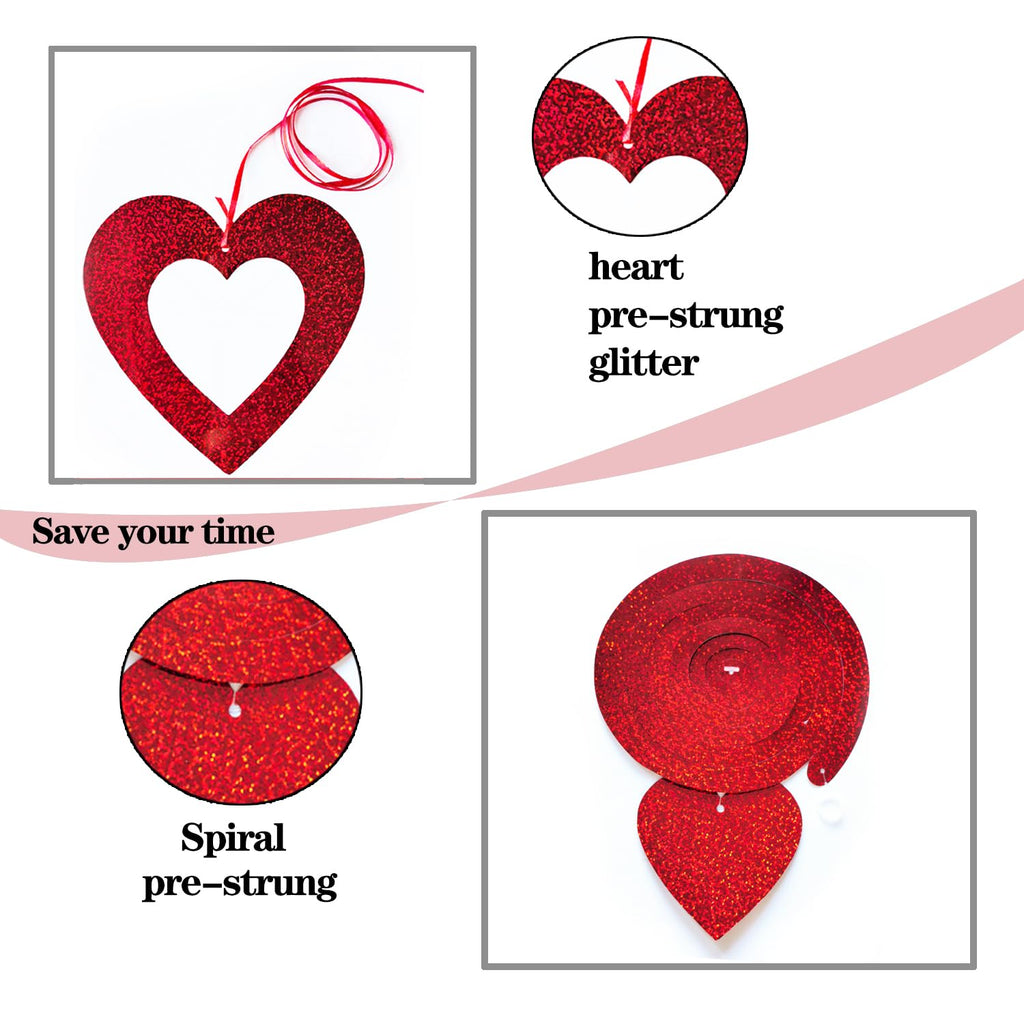 48 Pcs Valentine's Day Decorations Glitter Heart Hanging Swirls,Hanging Love Heart Swirls Wedding Party Supplies Decorations, Anniversary, Ceiling Decor.
