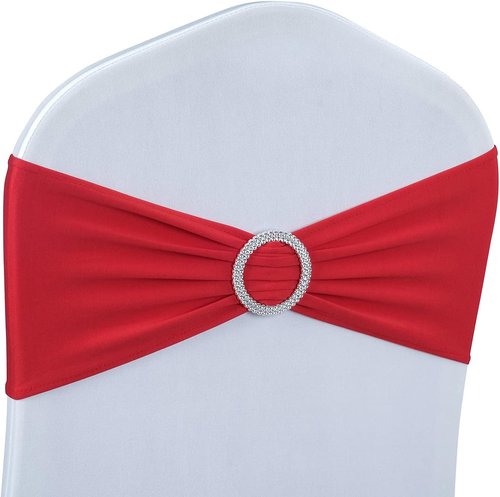 Babenest Spandex Chair Sashes - 50PCS Premium Stretch Covers with Buckle Slider for Weddings | Red