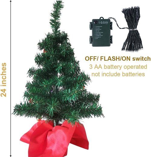 Juegoal 2 Pack Mini Christmas Tree Set - 24 Inch Tabletop Artificial Trees with 50 LED Lights & Ornaments