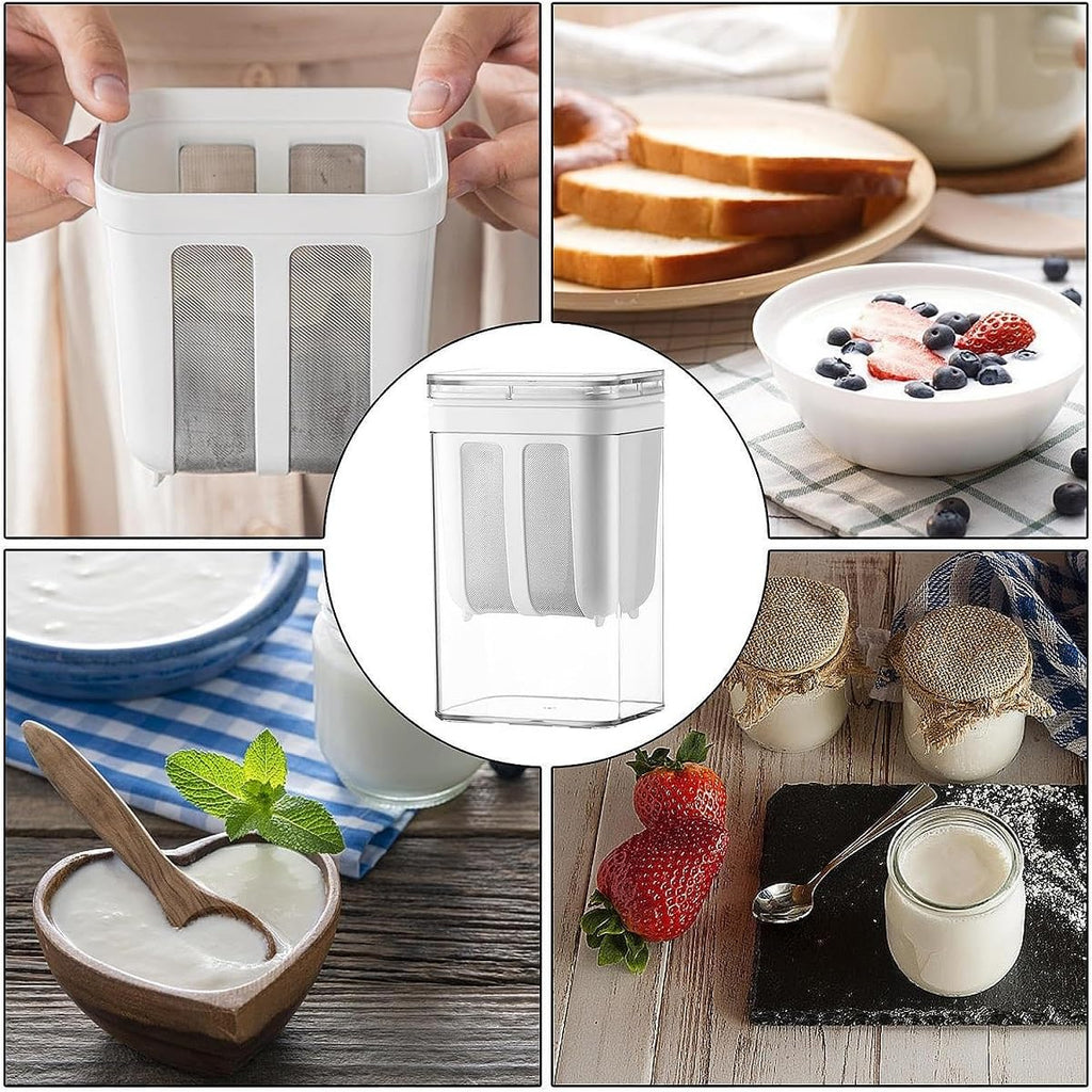 Yogurt Strainer—[1.16QT/0.29GAL] Total & [0.55QT/0.1375GAL] Filter, Greek Yogurt Strainer Yogurt Press, BPA-Free PP Strainer for Whey Separation & Greek Yogurt Maker(Total1.16QT)