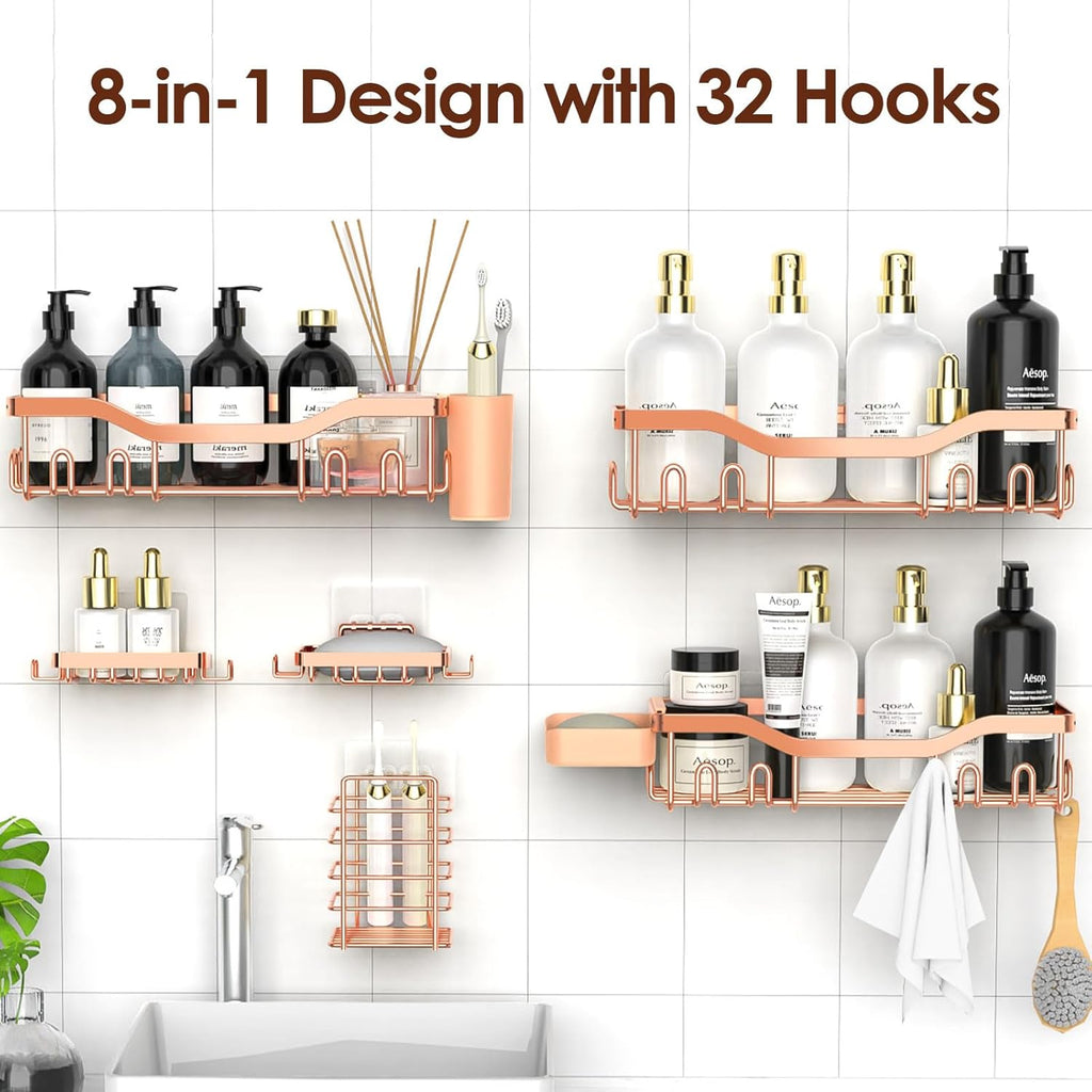 NESOMI Shower Caddy - Rustproof Stainless Steel Organizer with Soap Dish & Hooks | 8-Pack, No-Drill Storage
