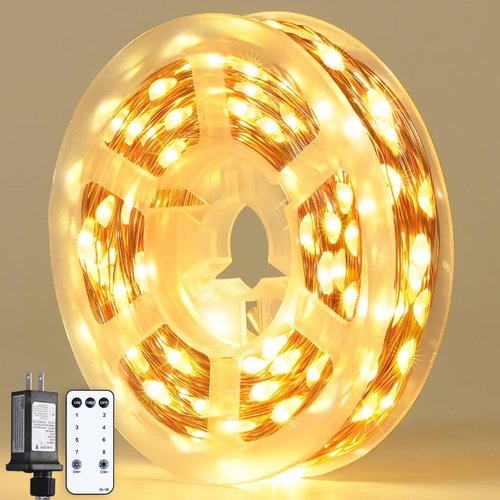 JMEXSUSS 200 LED Fairy Lights - Warm White Remote Control String Lights | 66 ft with 8 Twinkle Modes for Indoor Decor