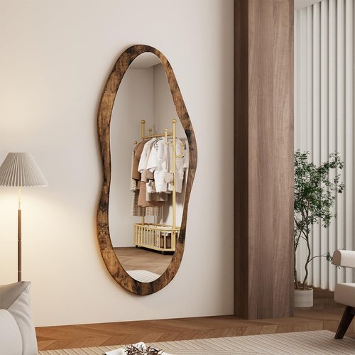 AAZZKANG Large Mirrors with Wood Framed 47"x20" Vintage Irregular Wall Mirror Full Length Asymmetrical for Bathroom Bedroom Living Room Entryway