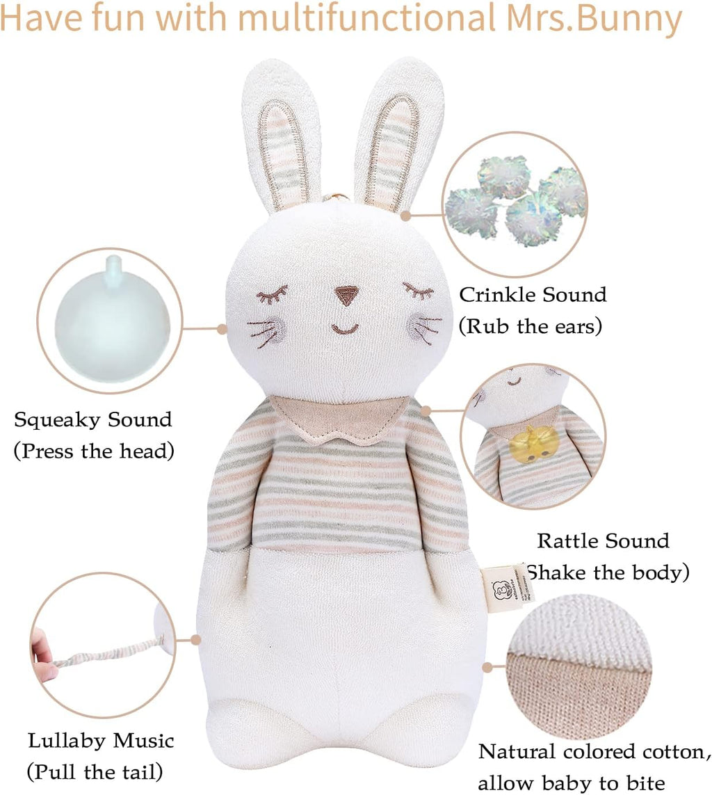 Mrs. Bunny Soft Cotton Stuffed Bunny Toy - Lullaby Music for Newborns & Infants 0-6 Months | Perfect Easter Gift