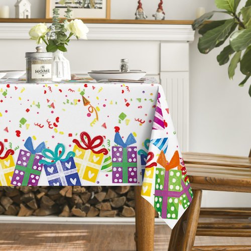 Horaldaily Birthday Tablecloth 60x120 Inch Rectangular, Happy Birthday Ballon White Washable Seasonal Table Cover for Party Picnic Dinner Decor