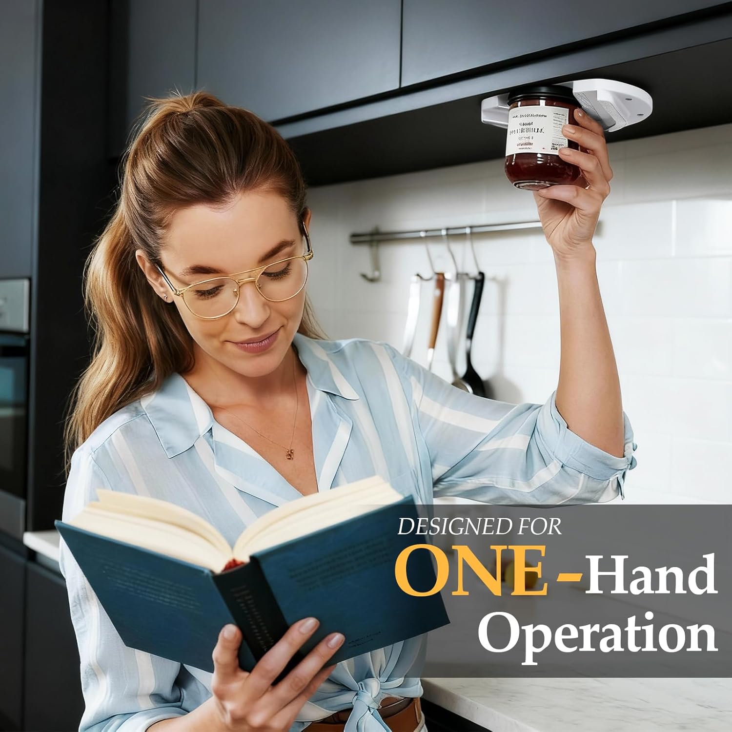 Skiennix Jar Opener - Ergonomic Design for Seniors with Arthritis | One-Handed, Stainless Steel, White