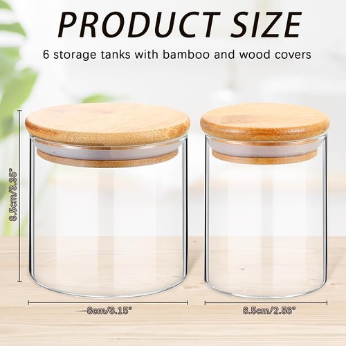 Dandat Glass Apothecary Jars - 6 Pack with Lids for Cotton Balls & Vanity Storage | 8.5 oz & 10.8 oz