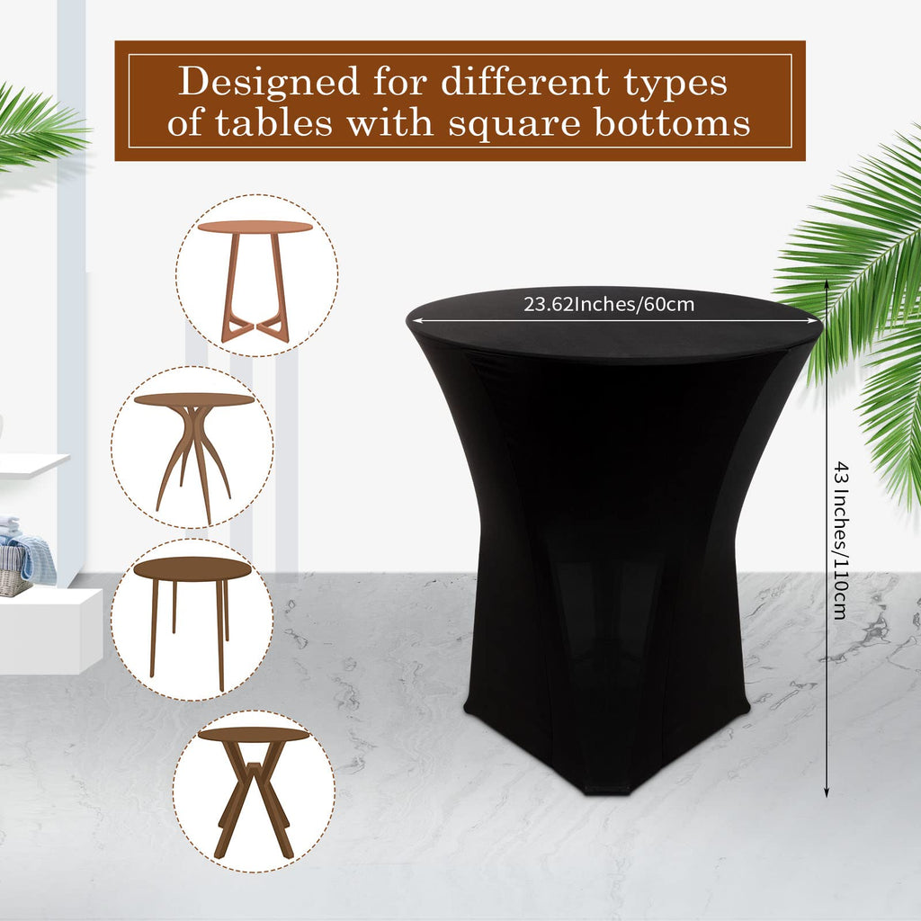 Linyuthia 14 Pack Spandex Cocktail Table Cover Bulk 24 x 43 Inch Round High Table Stretch Bistro Tablecloths for Wedding Bar Banquet Graduation Day Party (Black)