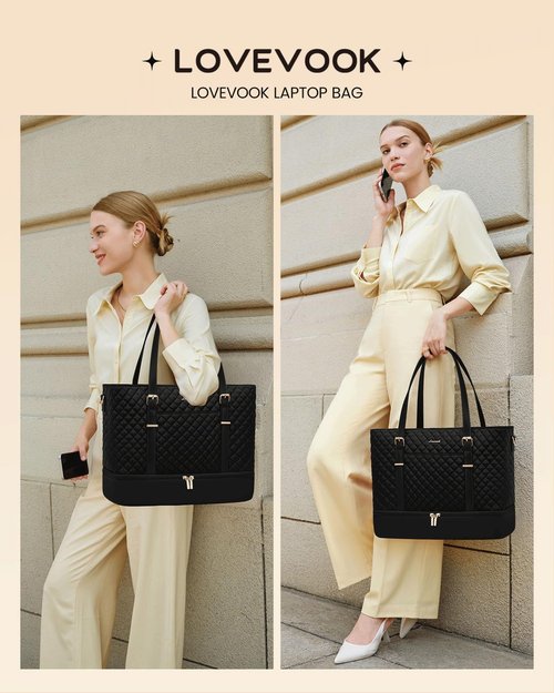 LOVEVOOK Lunch Tote Bag for Women, 15.6 Inch Laptop Work Bag With Lunch Compartment & Large Cup Holder, Lightweight Work Briefcase for Travel, Bussiness, Teacher